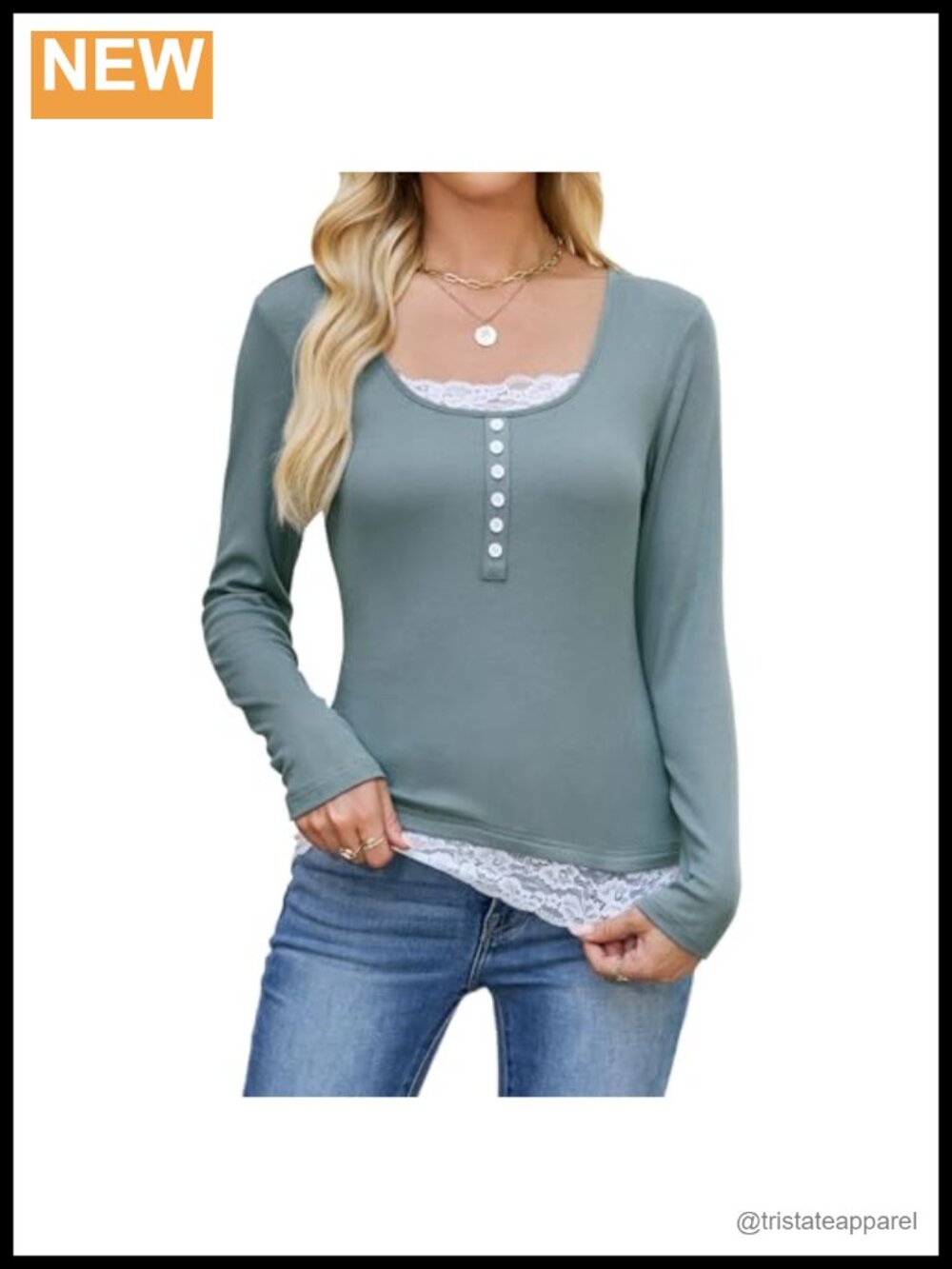 Women Y2K Long Sleeve Lace Patchwork Henley Tunic Blouse 92% Rayon 8% Spandex